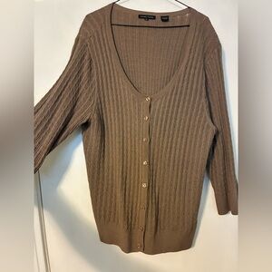 JEANNE PIERRE Taupe Ribbed Button-Front Cardigan